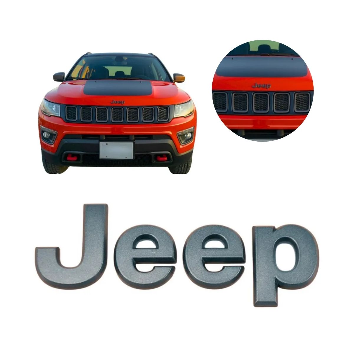 Emblema letras capó Jeep Compass grafito 2017-2025 (OEM: 53337789)