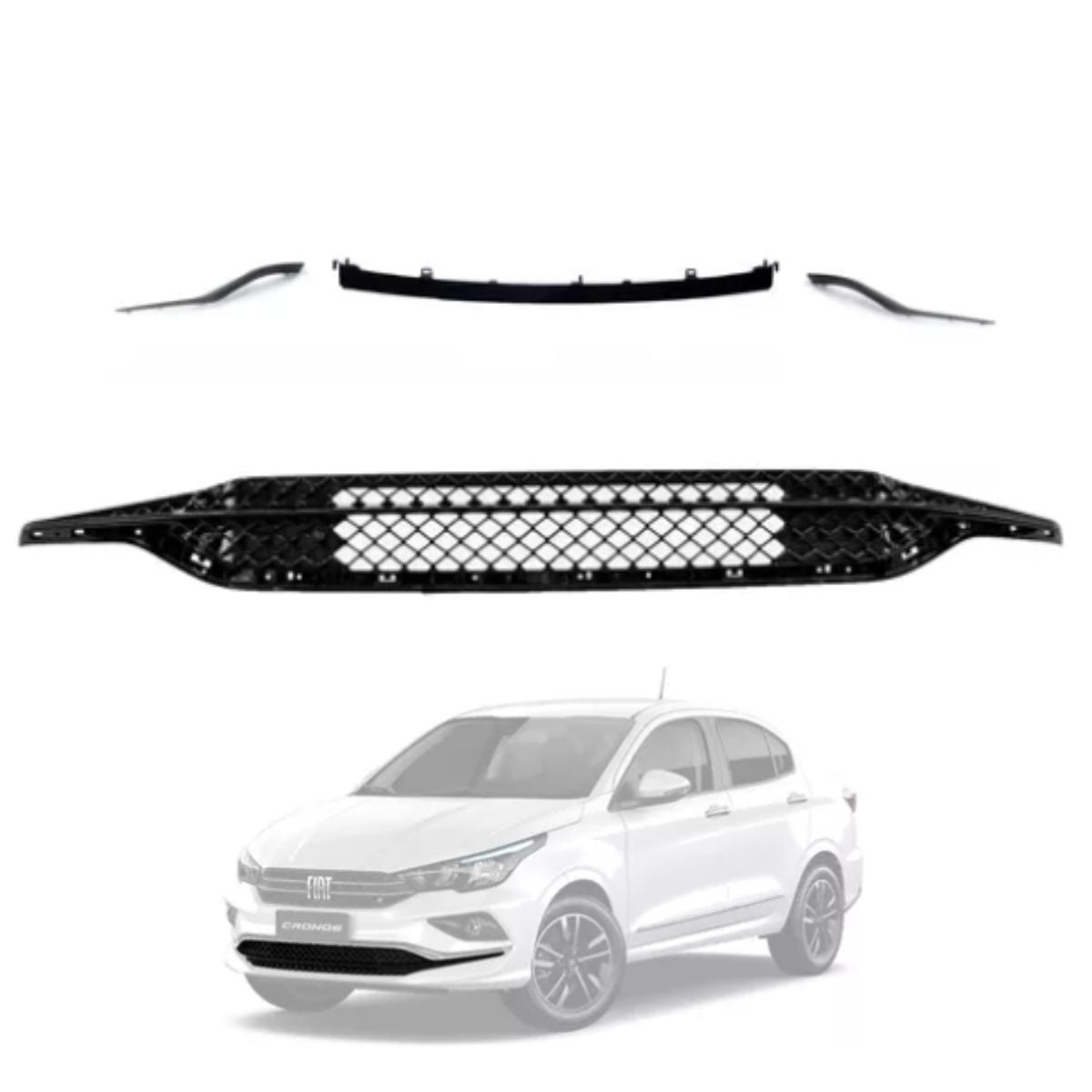 Parrilla Parachoques con Moldura Negro Brillante Fiat Cronos (OEM: 100248119, 100248124, 100248122, 100248120)