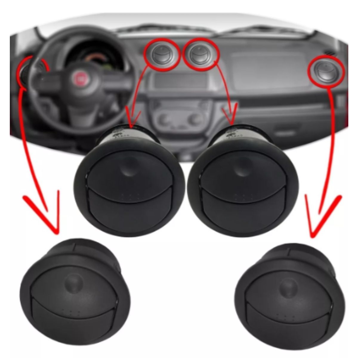 Kit de difusores de aire laterales y centrales para Fiat Novo Fiorino y Uno (OEM: 100250020 100250021)