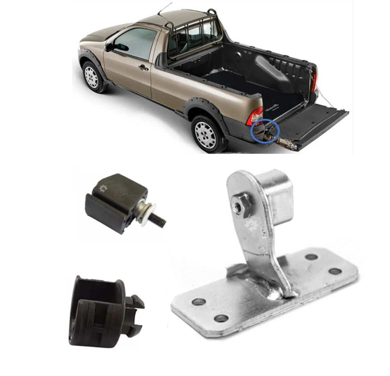 Kit de Bisagra y Buje de Tapa Trasera Izquierda para Fiat Strada (OEM: 51775955, 51780593, 51775890)