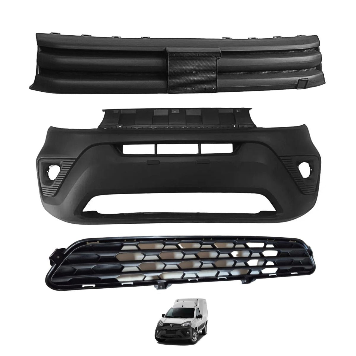 Kit Parachoques, Parrilla Inferior y Parrilla Radiador Fiat Fiorino (OEM: 100269175 100269131 100269174)