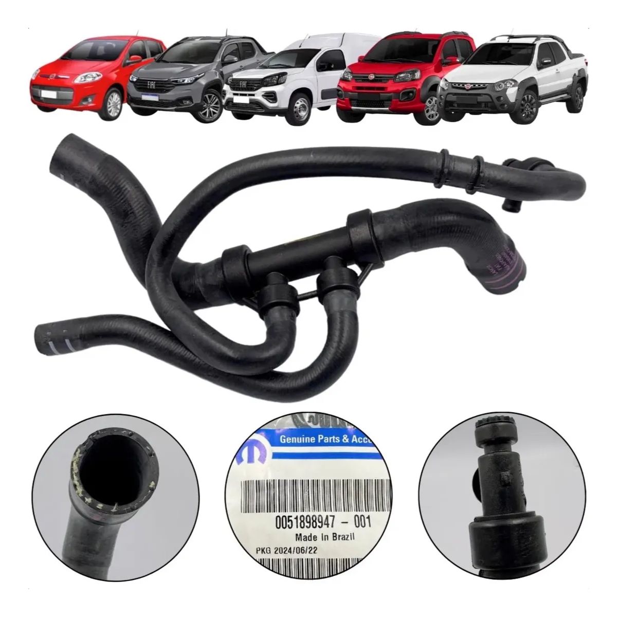 Manguera de radiador para Fiat Fiorino, Strada, Uno y Palio (OEM: 51898947)